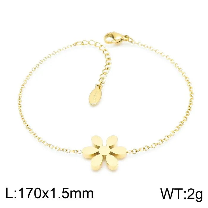 Vintage Style Flower Titanium Steel 18K Gold Plated Bracelets In Bulk