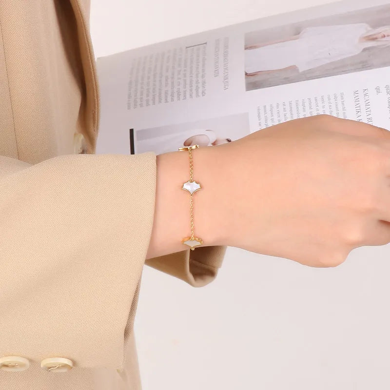 Basic Ginkgo Leaf Stainless Steel 18K Gold Plated Bracelets In Bulk