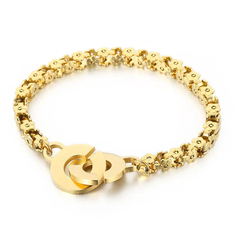 Elegant Flower Titanium Steel 18K Gold Plated Bracelets In Bulk