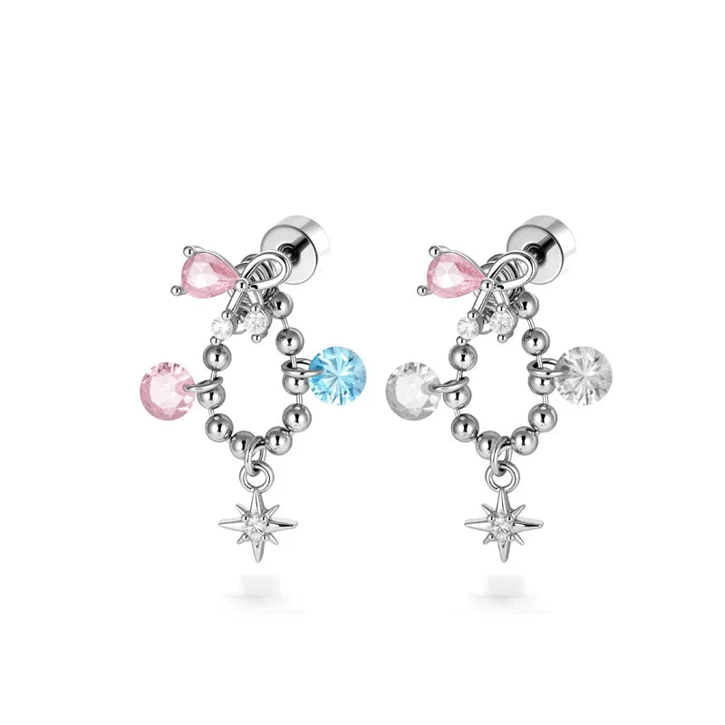 Star Copper Ear Cartilage Rings & Studs with Zircon Inlay, Electroplated Finish in Sweet Style for Unisex