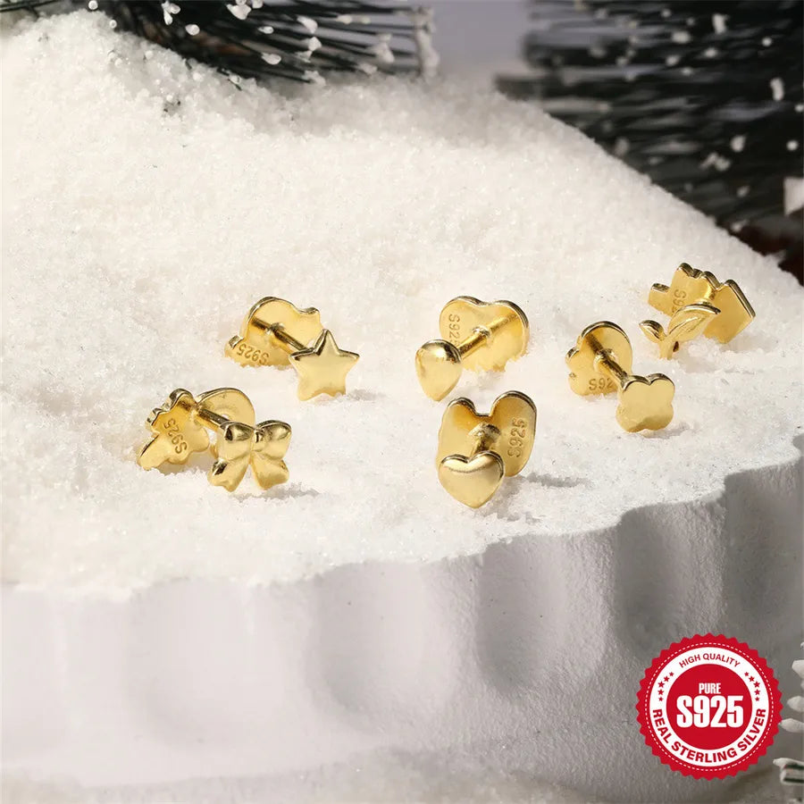 Unisex Christmas Tree Ear Cartilage Rings & Studs Featuring Enamel and Zircon in 925 Sterling Silver