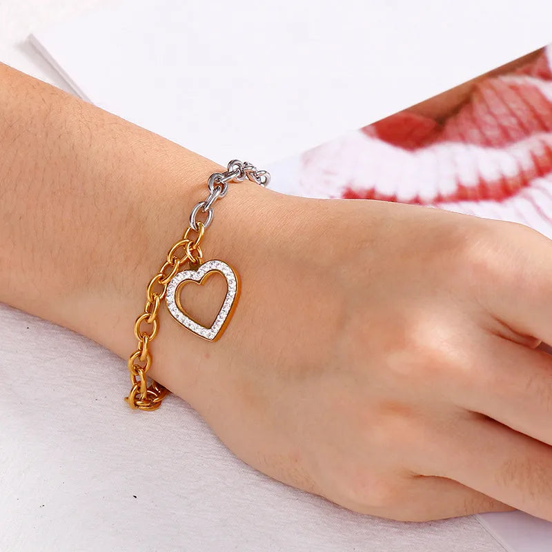 Fashion Heart Titanium Steel 18K Gold Plated Bracelets In Bulk