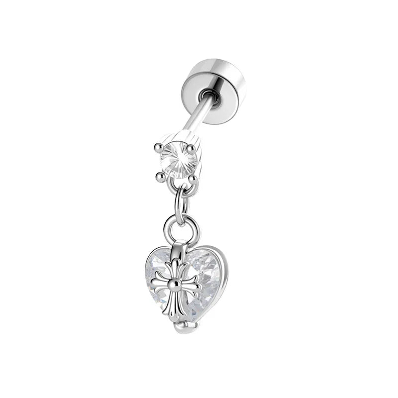 Heart Shape Copper Ear Cartilage Rings & Studs with Claw Setting and Zircon Inlay, Gothic Style, Unisex