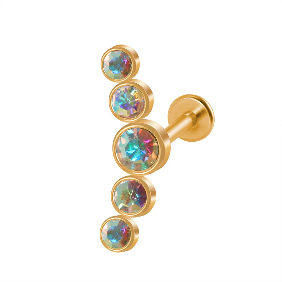 Casual Vacation Round Arc 304 Stainless Steel Inlay Zircon lip stud Ear Studs 1 Piece