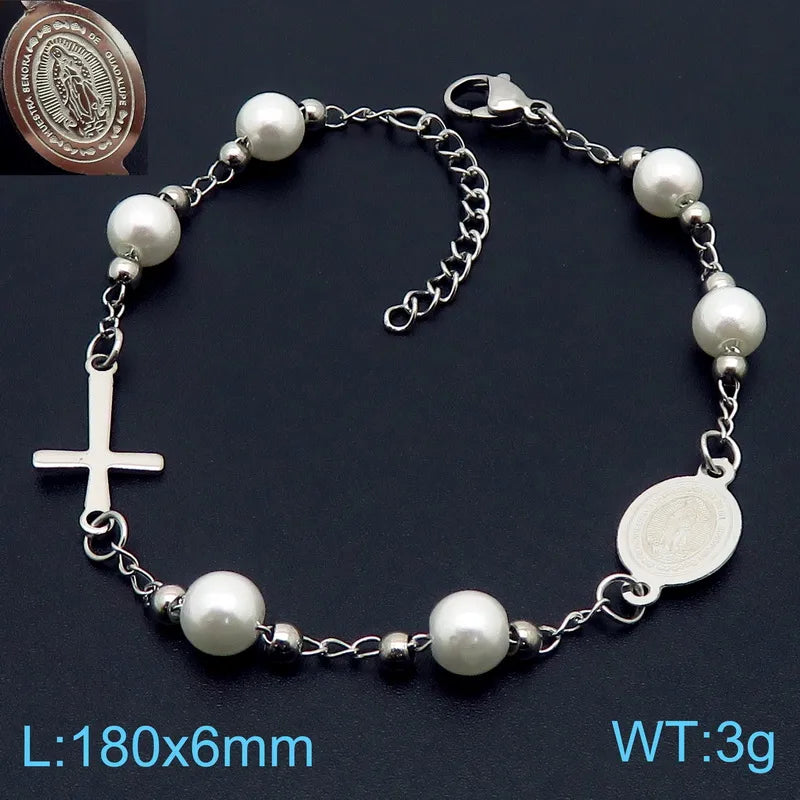 Basic Streetwear Cross Stainless Steel 18K Gold Plated Bracelets In Bulk
