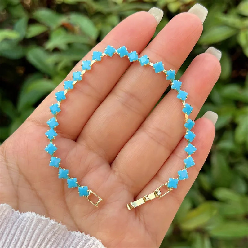 Wholesale Jewelry Classic Style Rhombus Copper Zircon 18K Gold Plated Bracelets