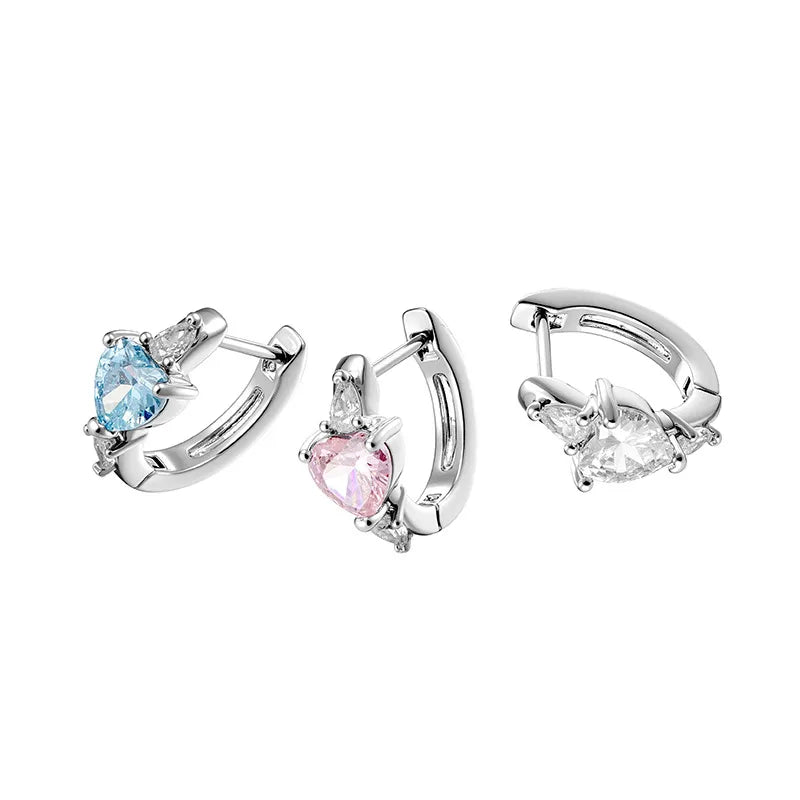 Unisex Heart Shape Ear Cartilage Rings & Studs with Claw Setting in 316L Stainless Steel featuring Zircon and Straight Barbell Piercing