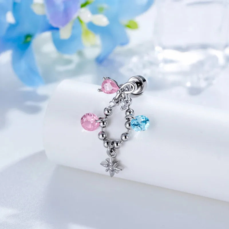 Star Copper Ear Cartilage Rings & Studs with Zircon Inlay, Electroplated Finish in Sweet Style for Unisex
