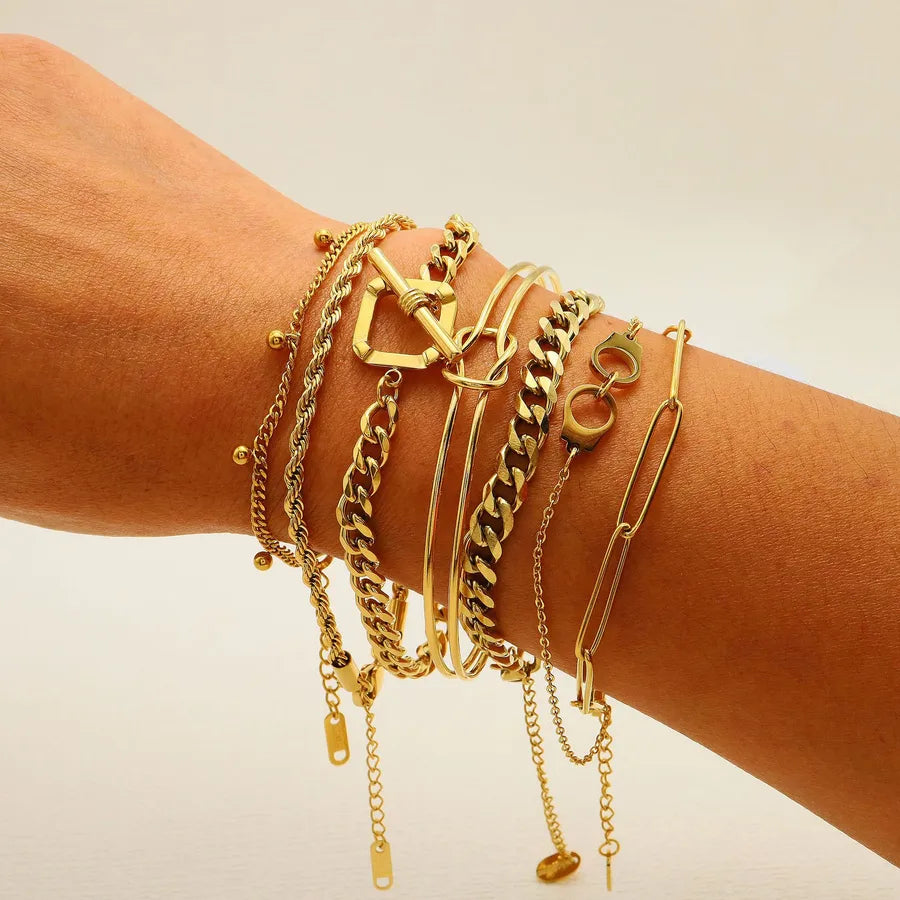 Fashion Solid Color 304 Stainless Steel 14K Gold Plated Bracelets In Bulk