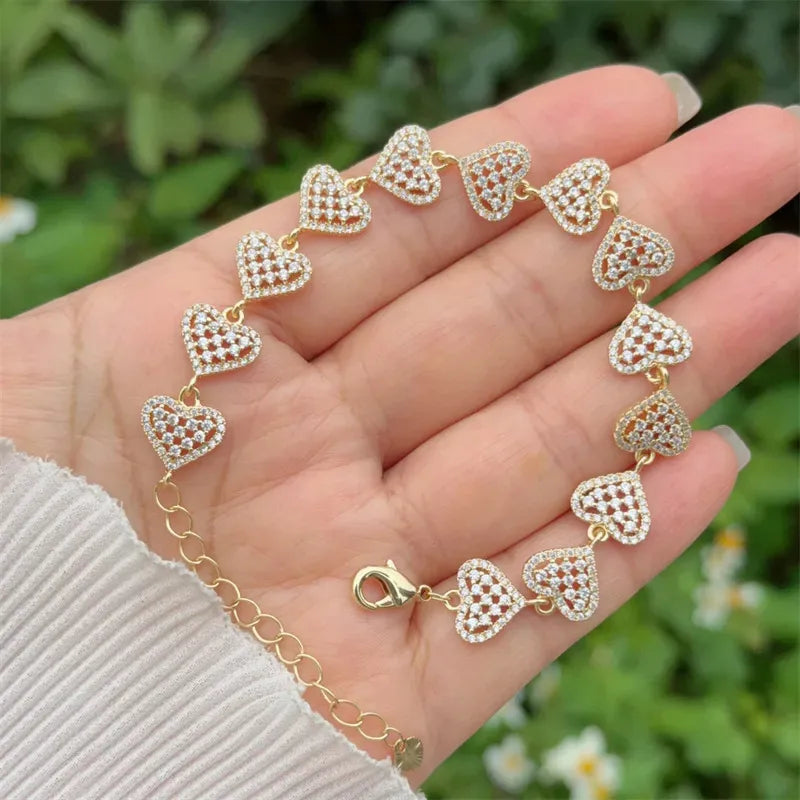 elegant cute shiny flower copper plating inlay zircon 18k gold plated bracelets
