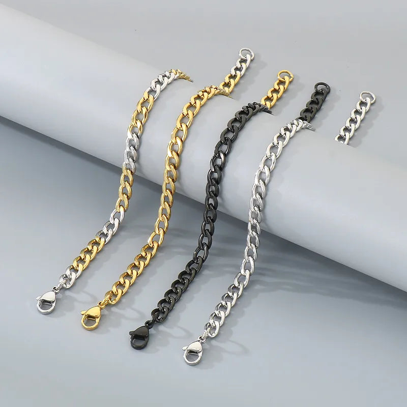 Trendy Personalized Hip Hop Stainless Steel NK Chain Bracelet  Style Geometry Pattern Vacuum Plated 18K Gold