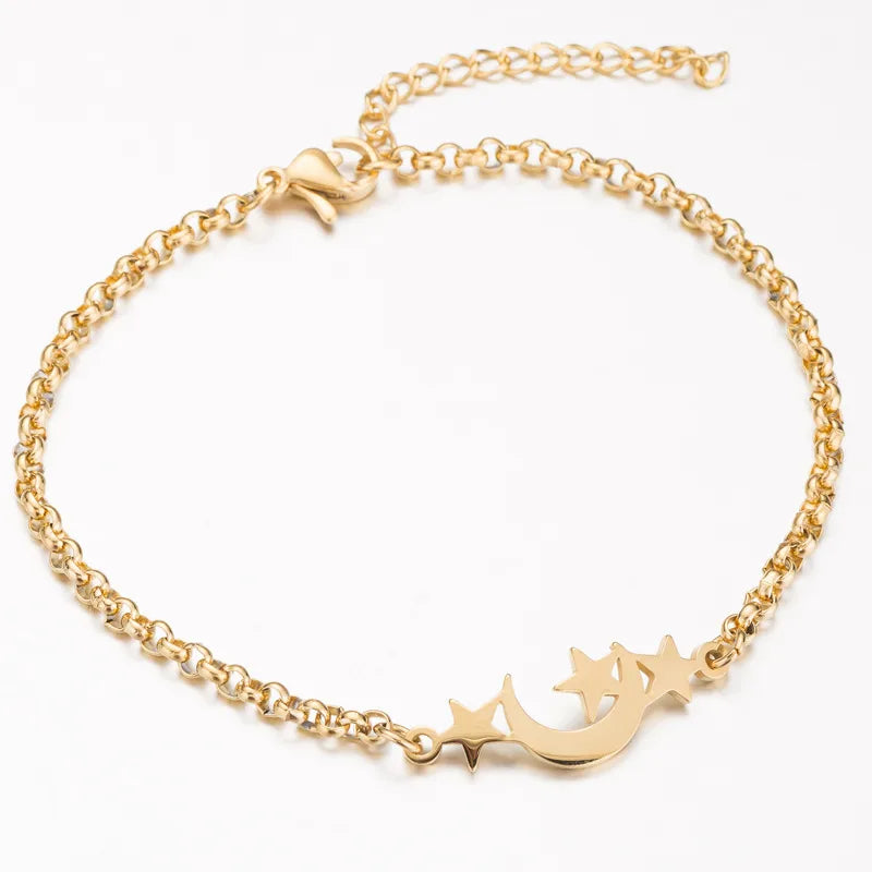 Fashion Star Moon 201 Stainless Steel 18K Gold Plated Bracelets In Bulk