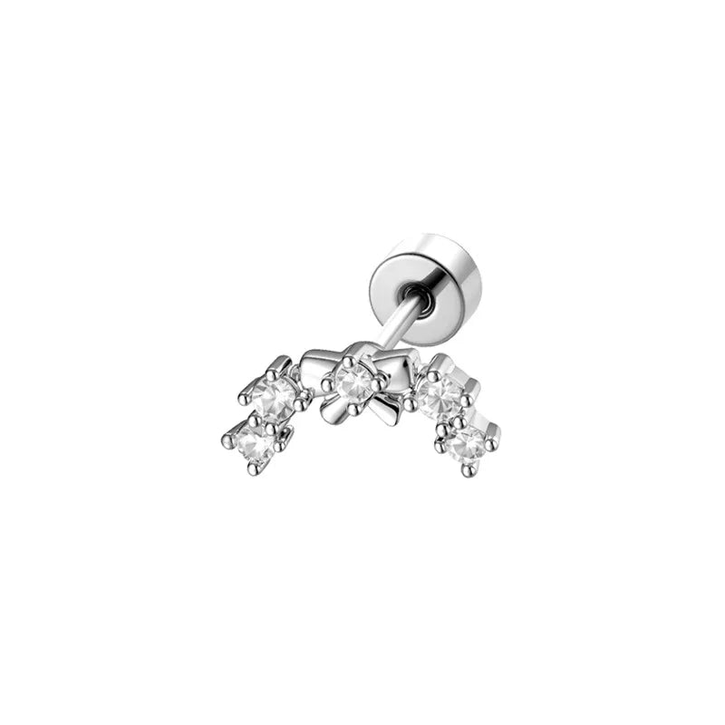 Unisex Copper Bow Tie Ear Cartilage Rings & Studs with Zircon Inlay