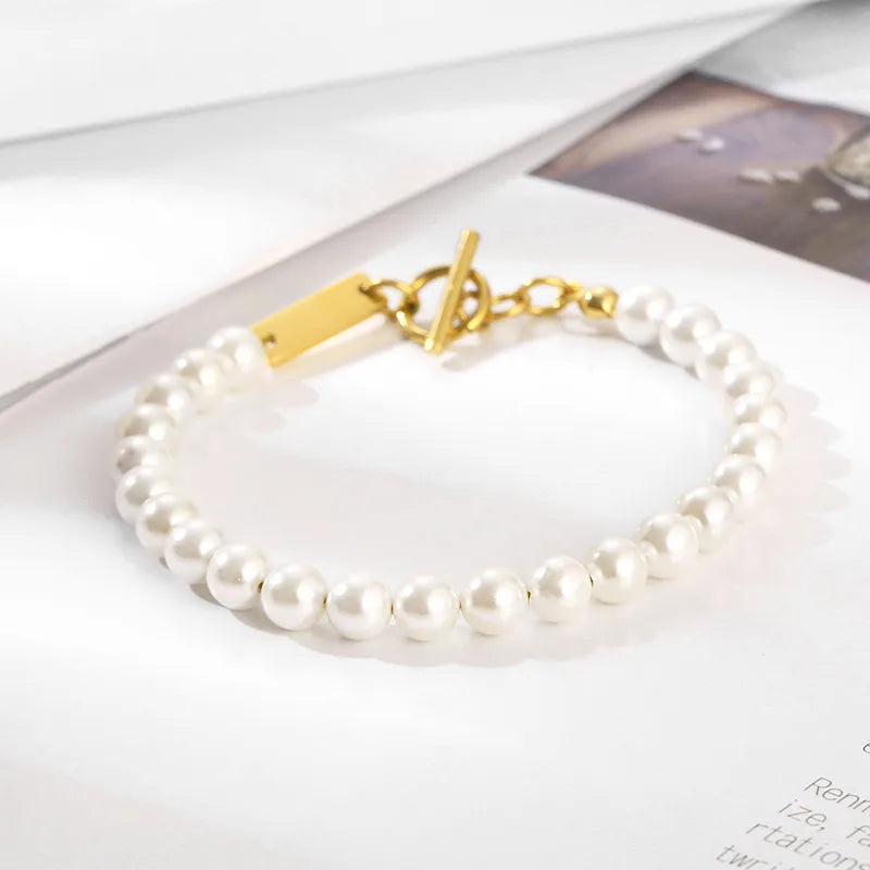 Elegant Simple Style Solid Color Stainless Steel 18K Gold Plated Bracelets In Bulk