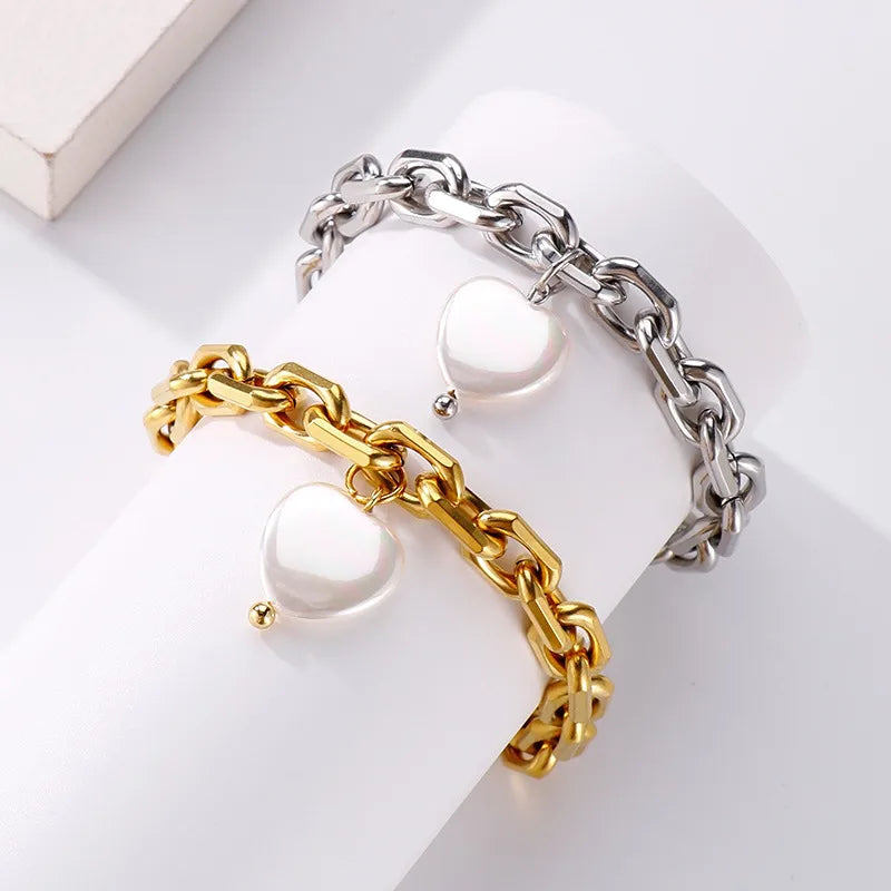 Fashion Heart Stainless Steel 18K Gold Plated Bracelets In Bulk