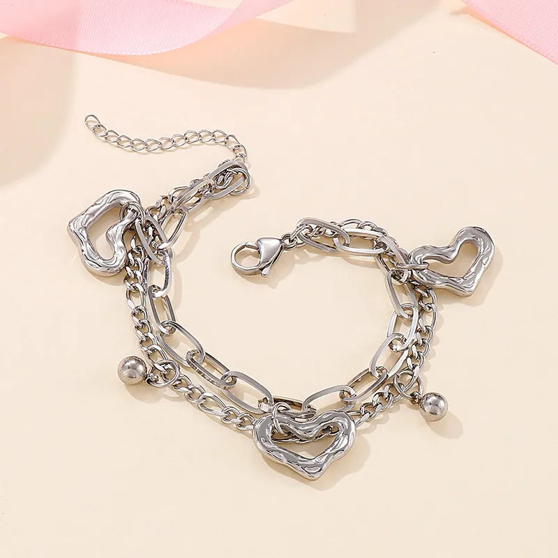 Fashion Heart Titanium Steel 18K Gold Plated Bracelets In Bulk