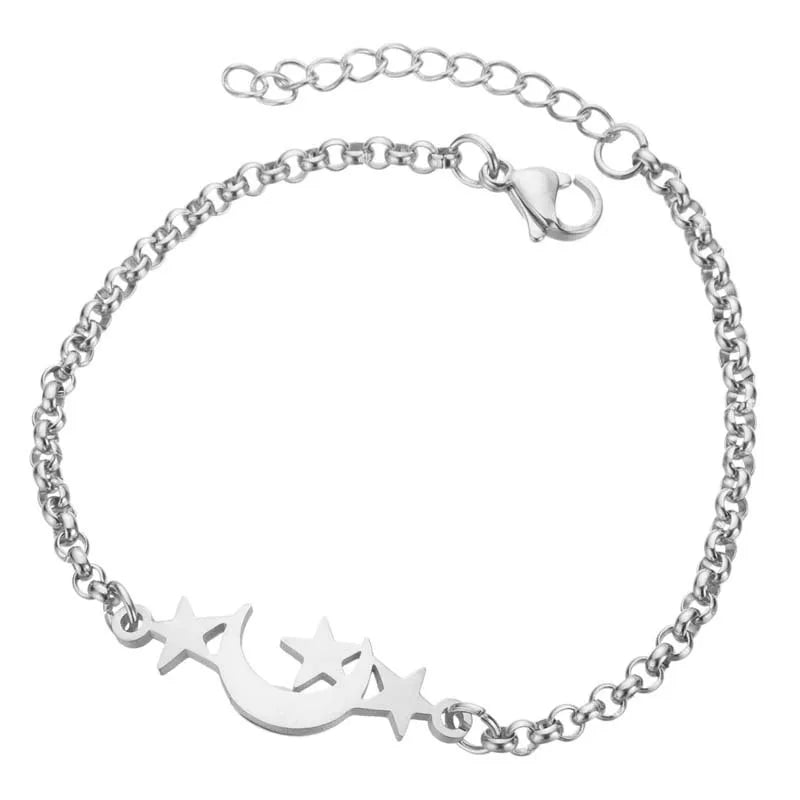 Fashion Star Moon 201 Stainless Steel 18K Gold Plated Bracelets In Bulk