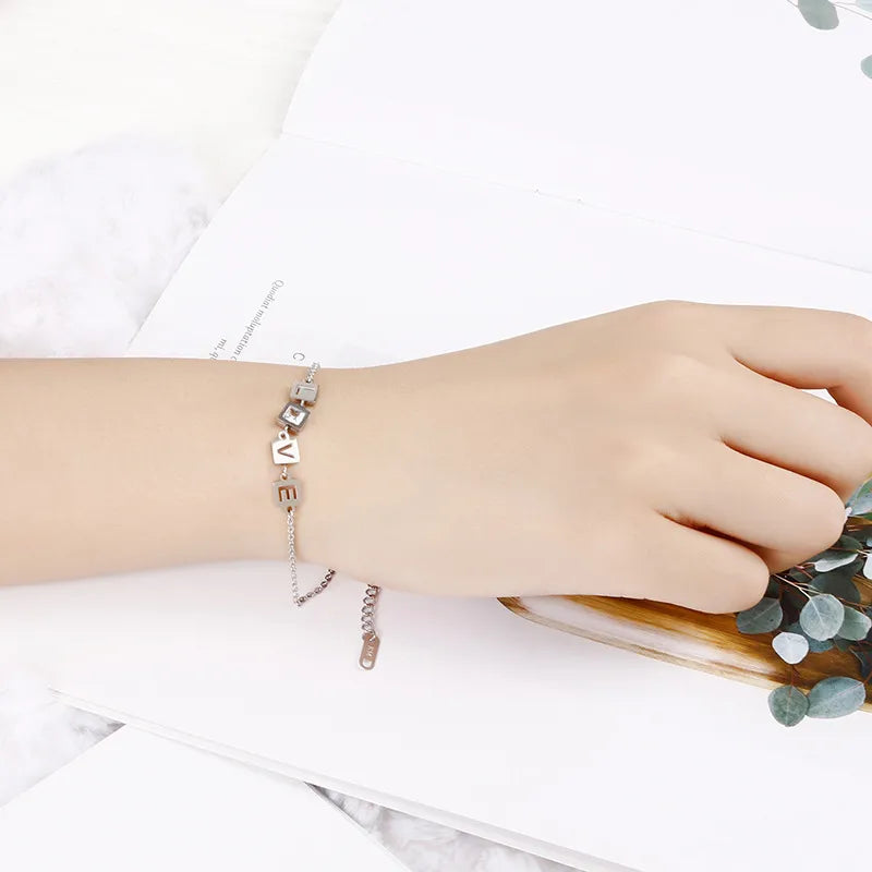 Fashion Letter Titanium Steel 18K Gold Plated Bracelets In Bulk