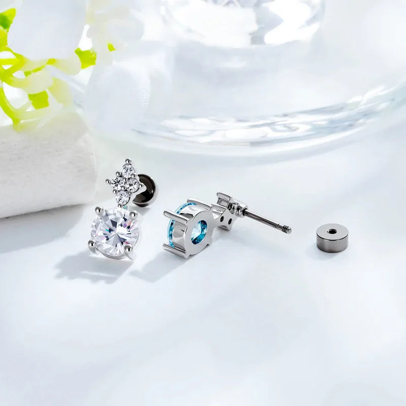Unisex Floral Copper Ear Cartilage Rings & Studs with Claw Setting and White Zircon Inlay