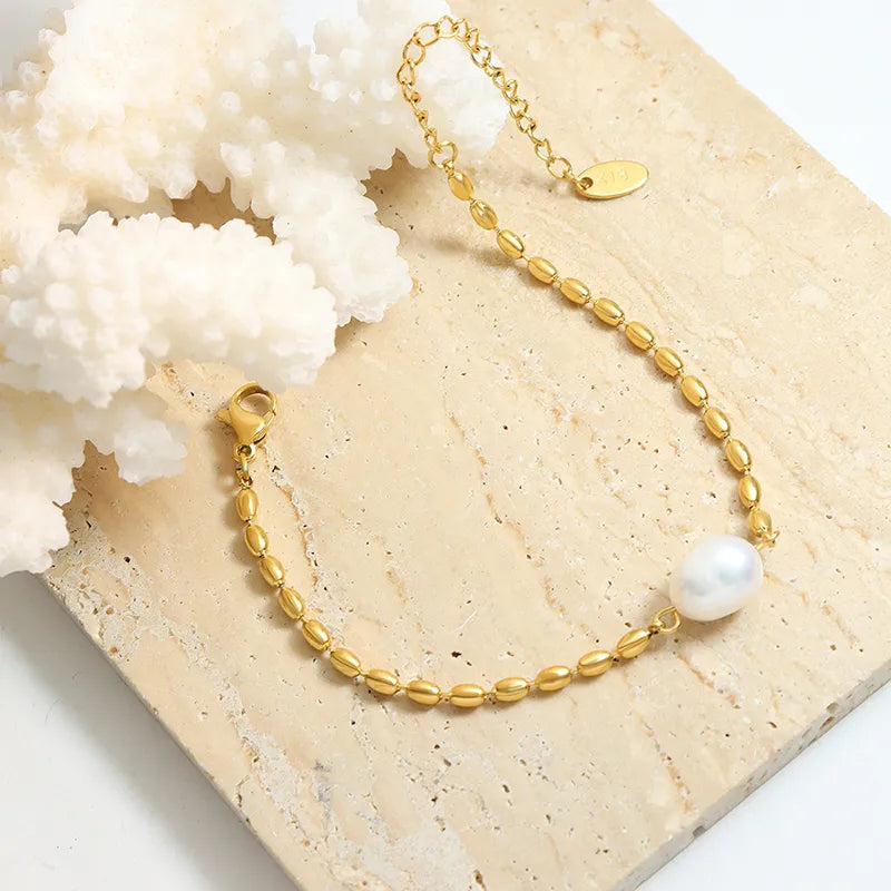 Fashion Solid Color 304 Stainless Steel 18K Gold Plated Bracelets In Bulk