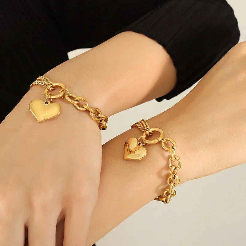 Fashion Heart Shape Titanium Steel 18K Gold Plated Bracelets In Bulk