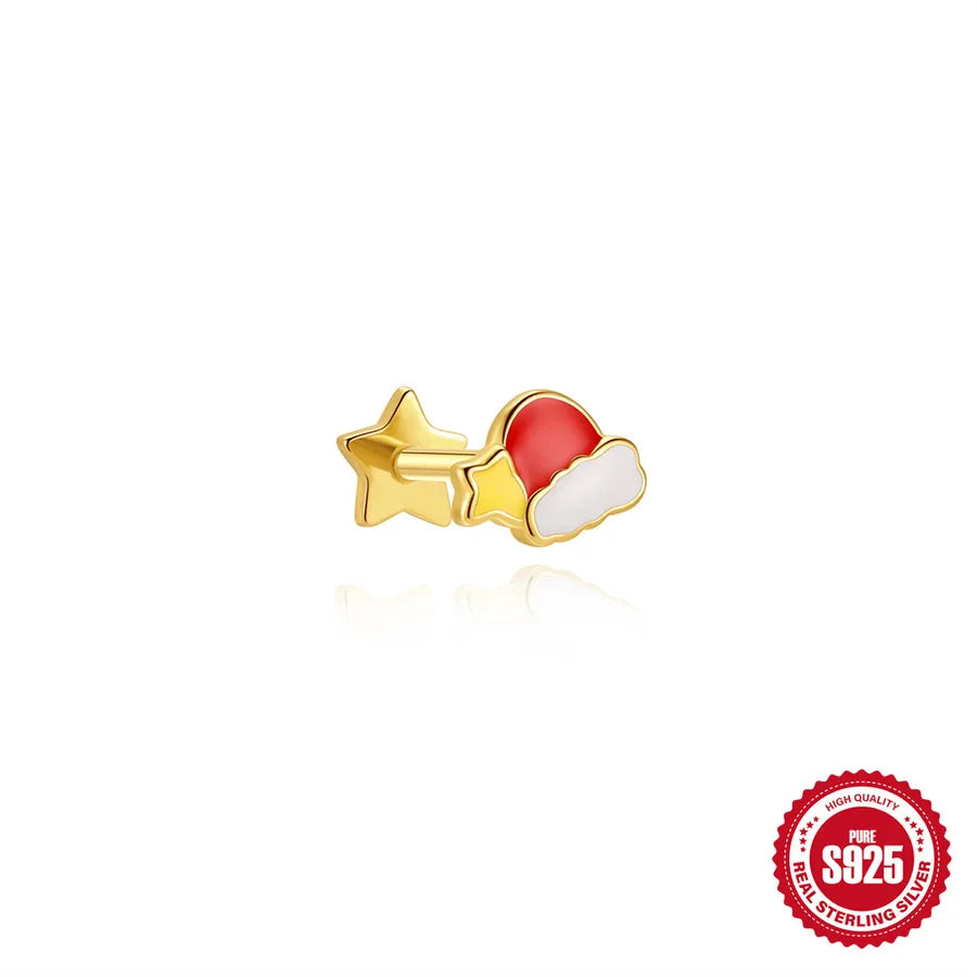 Unisex Christmas Tree Ear Cartilage Rings & Studs Featuring Enamel and Zircon in 925 Sterling Silver