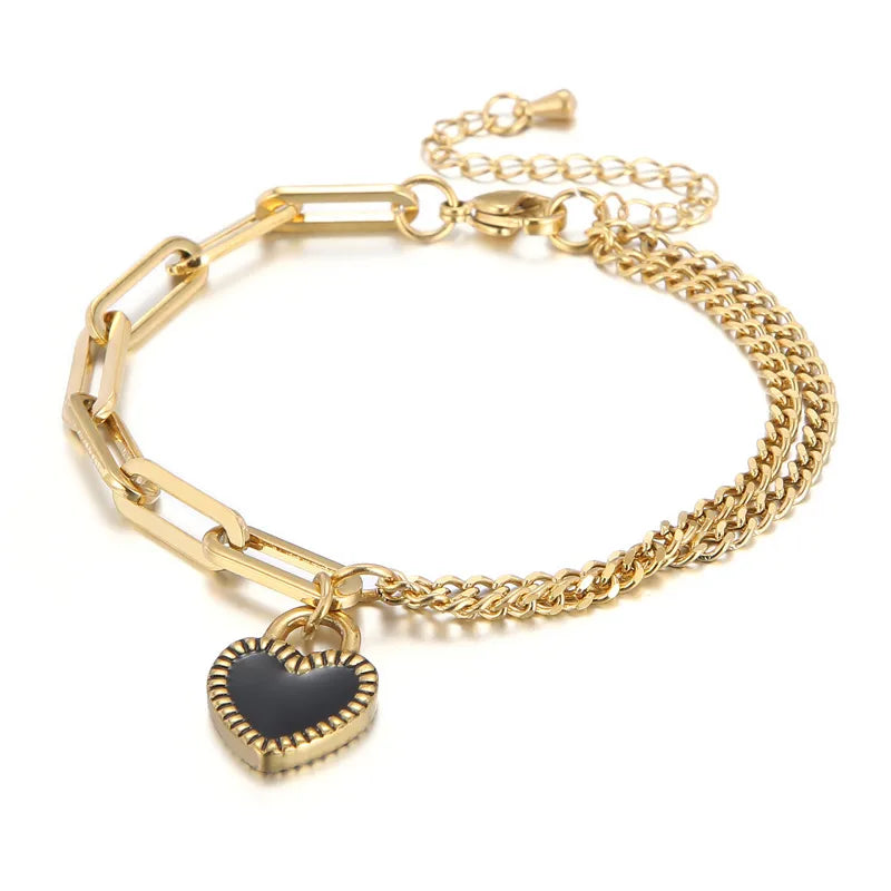 Elegant Heart Shape Titanium Steel 18K Gold Plated Bracelets In Bulk