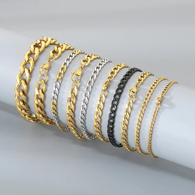 Trendy Personalized Hip Hop Stainless Steel NK Chain Bracelet  Style Geometry Pattern Vacuum Plated 18K Gold
