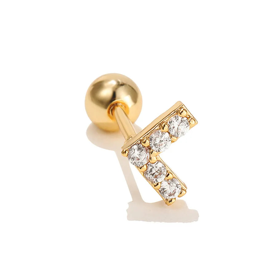 simple style triangle geometric brass zircon cartilage earrings