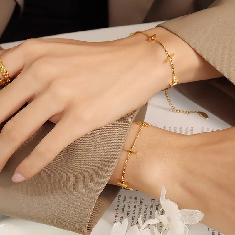 Simple Style Square 304 Stainless Steel 18K Gold Plated Bracelets In Bulk