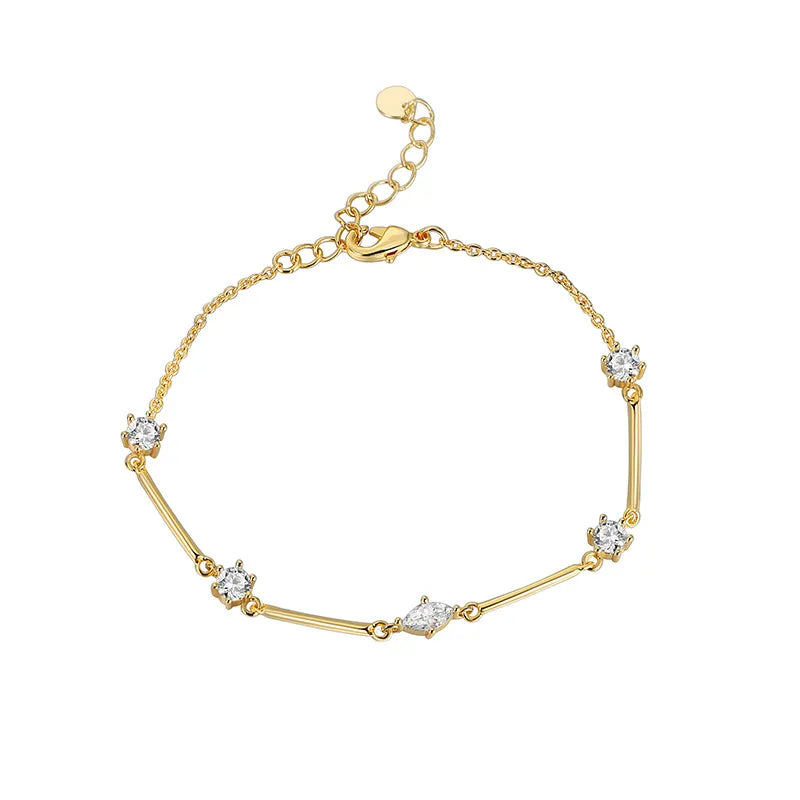 simple style geometric copper plating inlay zircon 18k gold plated bracelets