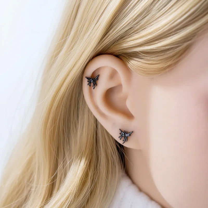 Butterfly Ear Cartilage Rings & Studs in Titanium Alloy with PVD Coated Finish, Unisex, Silver