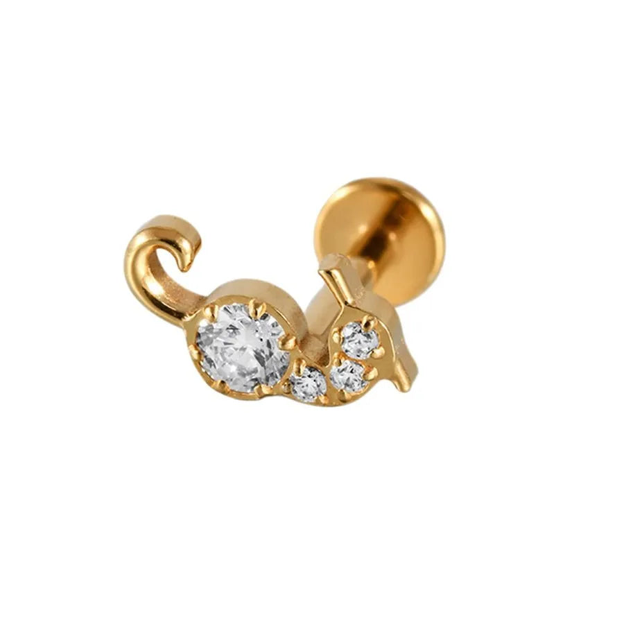 Arc Chain Earrings Titanium White Zircon Sea Horse Electroplated Fashionable Tulip Piercing Inner Tooth Ear Jewelry