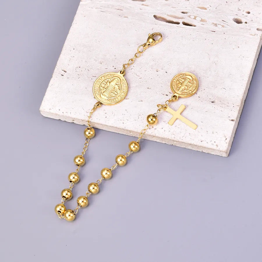 Casual Cross 304 Stainless Steel 18K Gold Plated Bracelets In Bulk