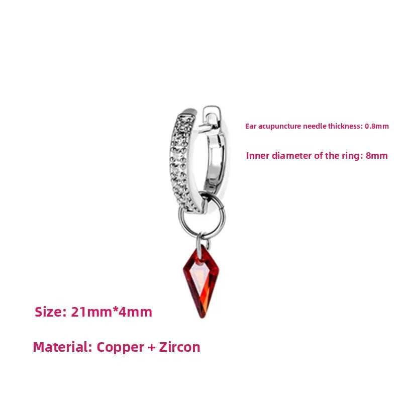 Unisex Rhombus Copper Ear Cartilage Rings & Studs with Zircon Inlay in Red Featuring Straight Barbell