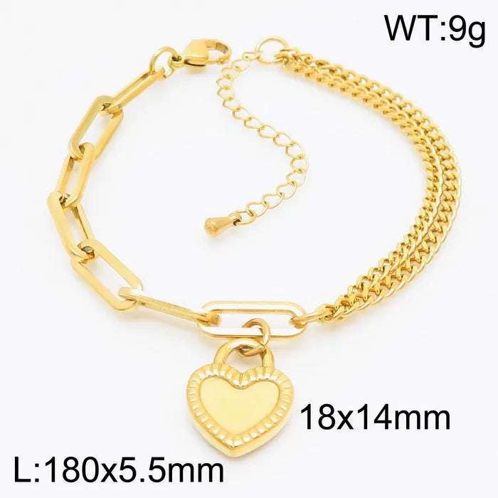 Elegant Heart Shape Titanium Steel 18K Gold Plated Bracelets In Bulk