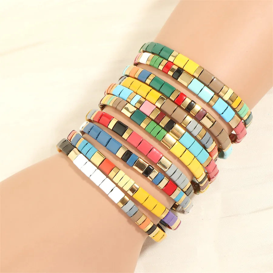beach square copper beaded 18k gold plated bracelets