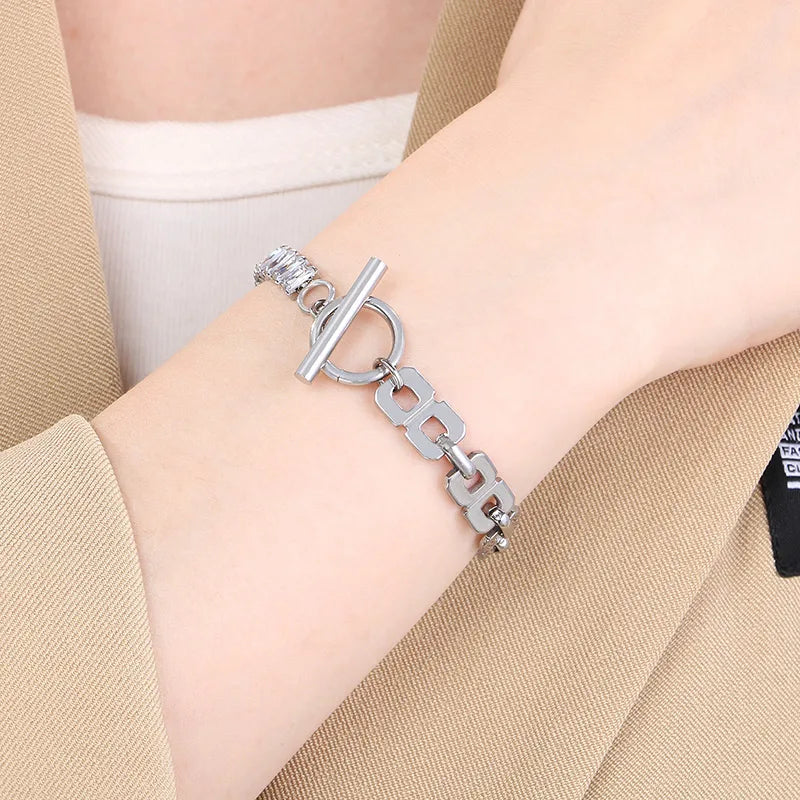 Simple Style Solid Color 304 Stainless Steel 18K Gold Plated Bracelets In Bulk