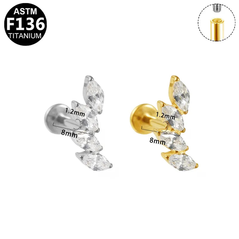 1 Piece Ear Cartilage Rings & Studs Japanese Style Classic Style Artistic Irregular Rhombus Pure Titanium Titanium Alloy Plating Zircon 14K Gold Plated White Gold Plated