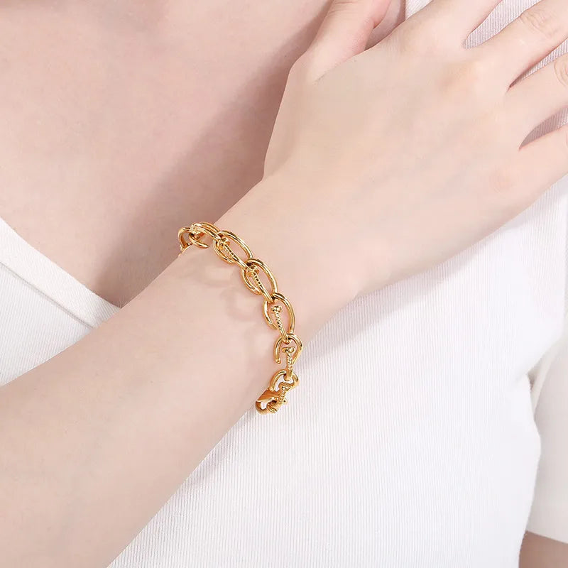 Vintage Style Geometric 304 Stainless Steel 18K Gold Plated Bracelets In Bulk