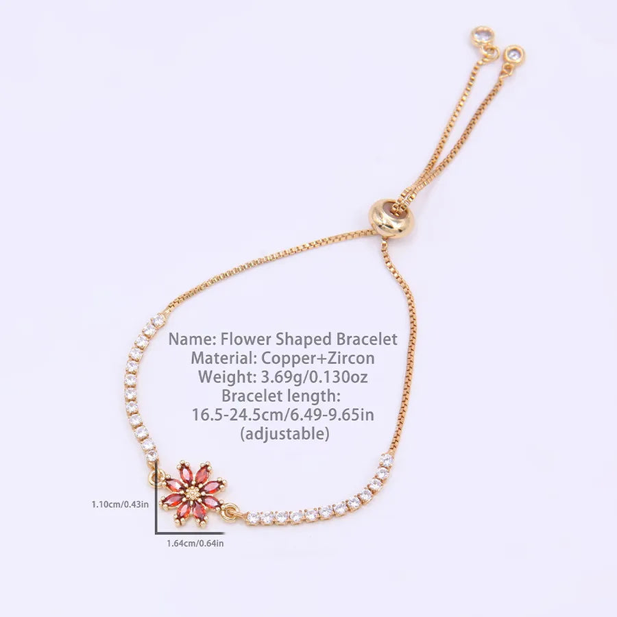 elegant cute shiny flower copper plating inlay zircon 18k gold plated bracelets