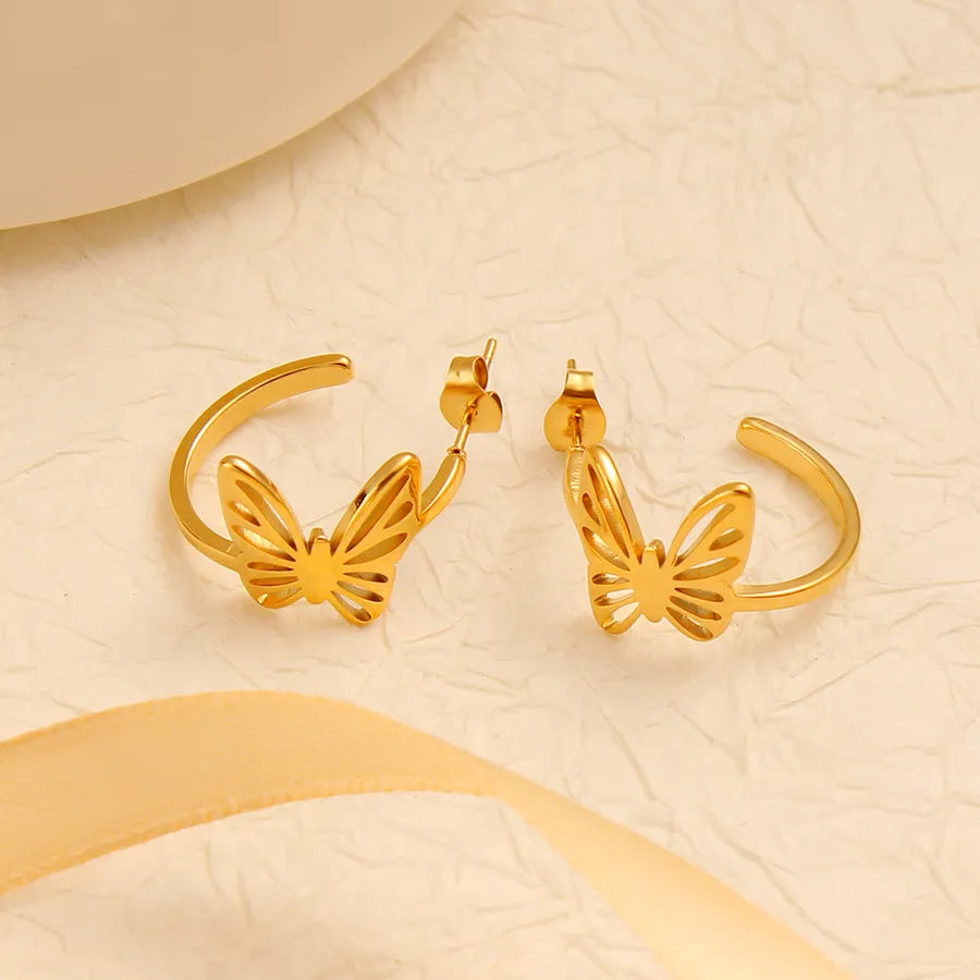 Butterfly Stud Earrings For Women, Sweet Style Featuring 18K Real Gold Plated and 304 Stainless Steel Titanium Steel