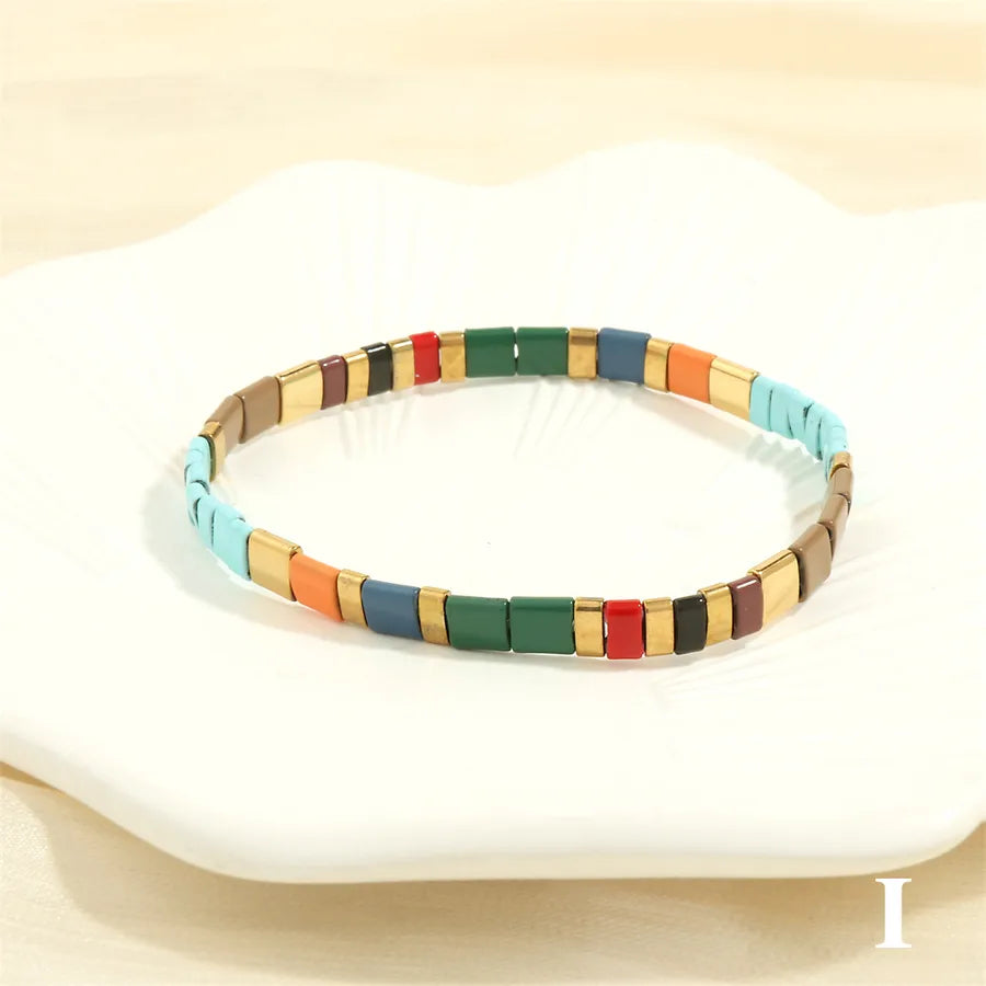 beach square copper beaded 18k gold plated bracelets