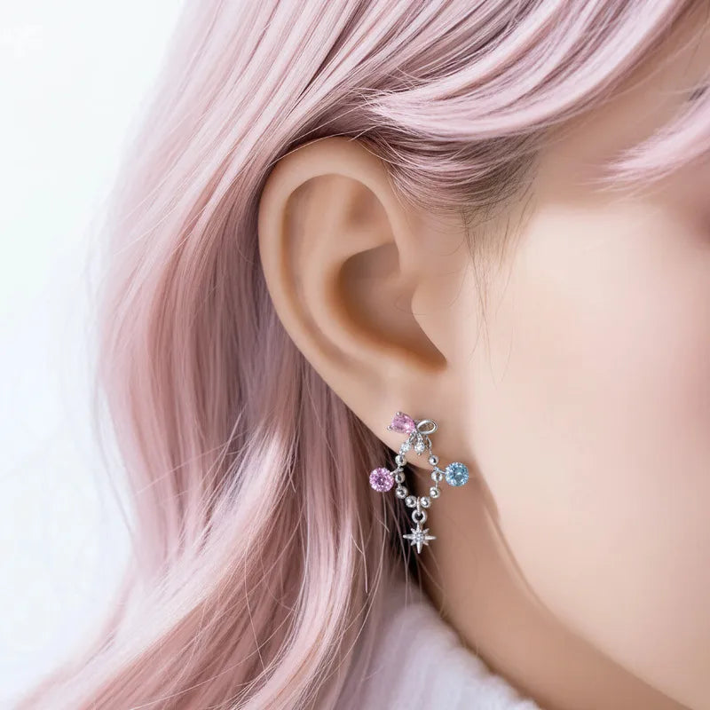 Star Copper Ear Cartilage Rings & Studs with Zircon Inlay, Electroplated Finish in Sweet Style for Unisex