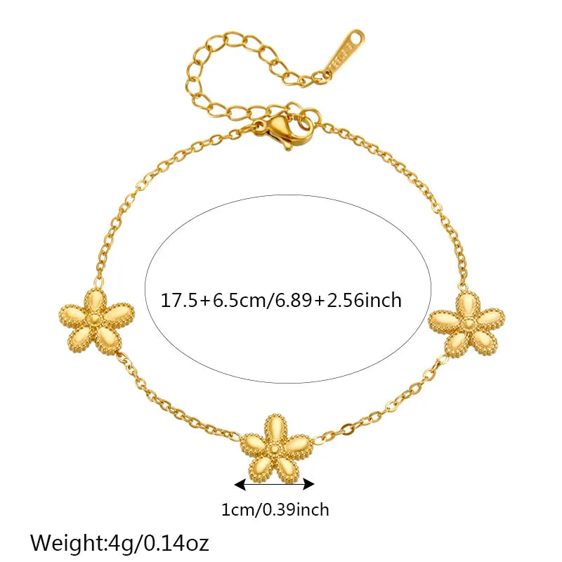 Vintage Style Flower 304 Stainless Steel 18K Gold Plated Bracelets In Bulk