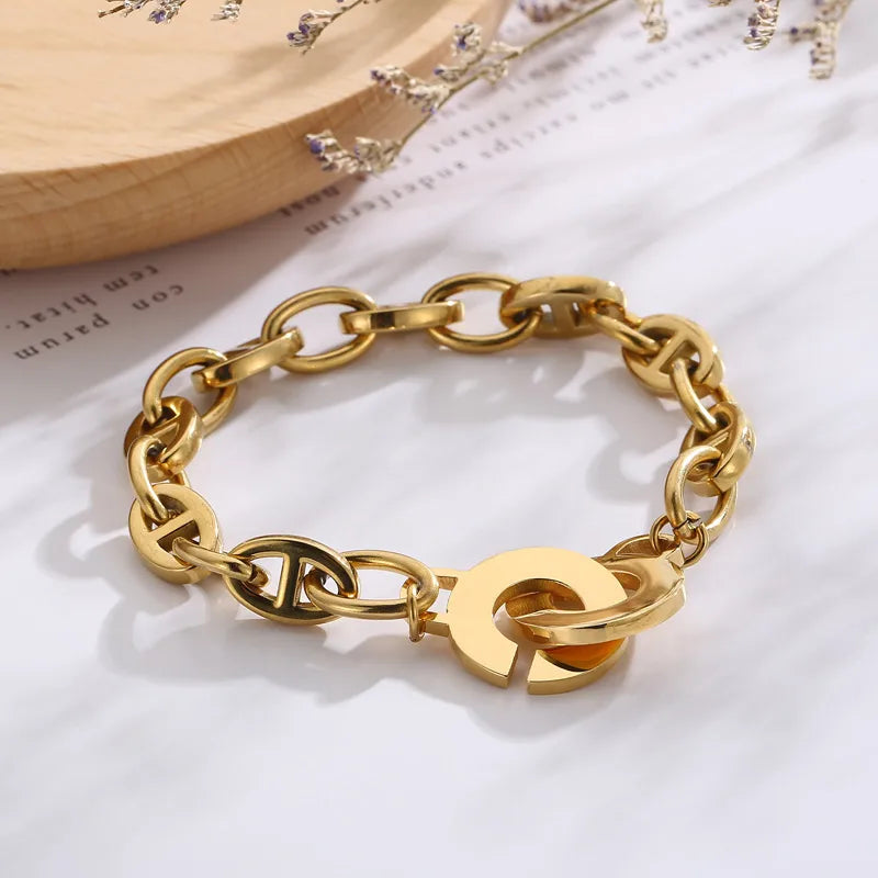 Simple Style Geometric Titanium Steel 18K Gold Plated Bracelets In Bulk