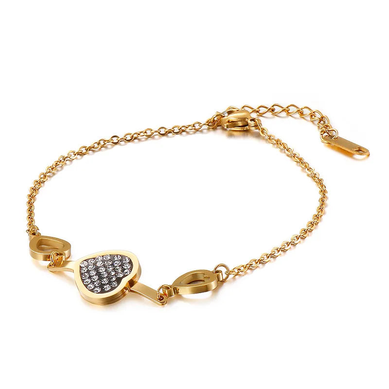Fashion Heart Titanium Steel 18K Gold Plated Bracelets In Bulk