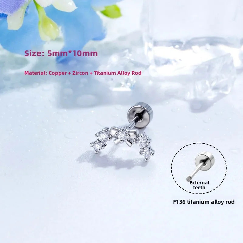 Unisex Copper Bow Tie Ear Cartilage Rings & Studs with Zircon Inlay