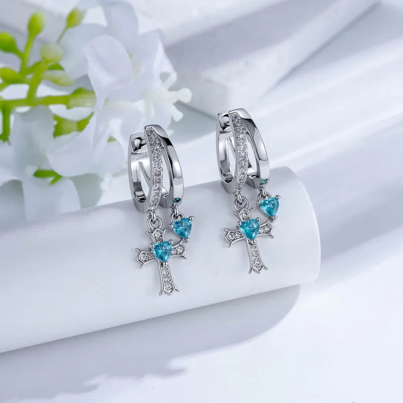 Sweet Style Unisex Cross Ear Cartilage Ring with Claw Setting, Copper and Zircon Inlay, 1 Piece