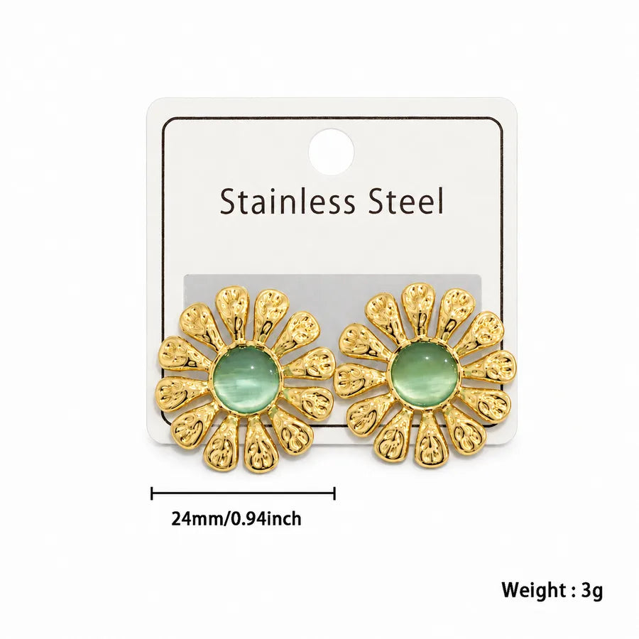 Flowers For Women Light Blue Stud Earrings in Retro Style Featuring 304 Stainless Steel Material